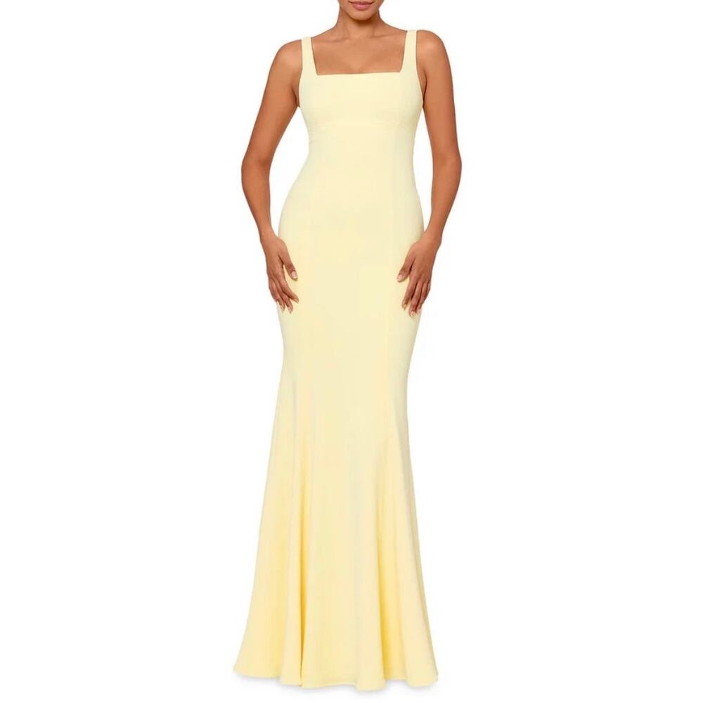Aqua Yellow Mermaid Gown Square Neck Size 12 Sleeveless Maxi Back Zip NEW‎